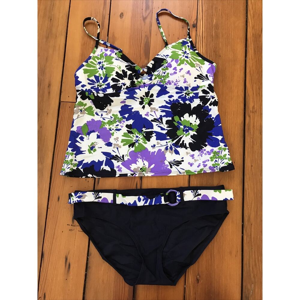 Baltex Blue Purple Navy Floral Two Piece Tankini Bathing Swimsuit 12